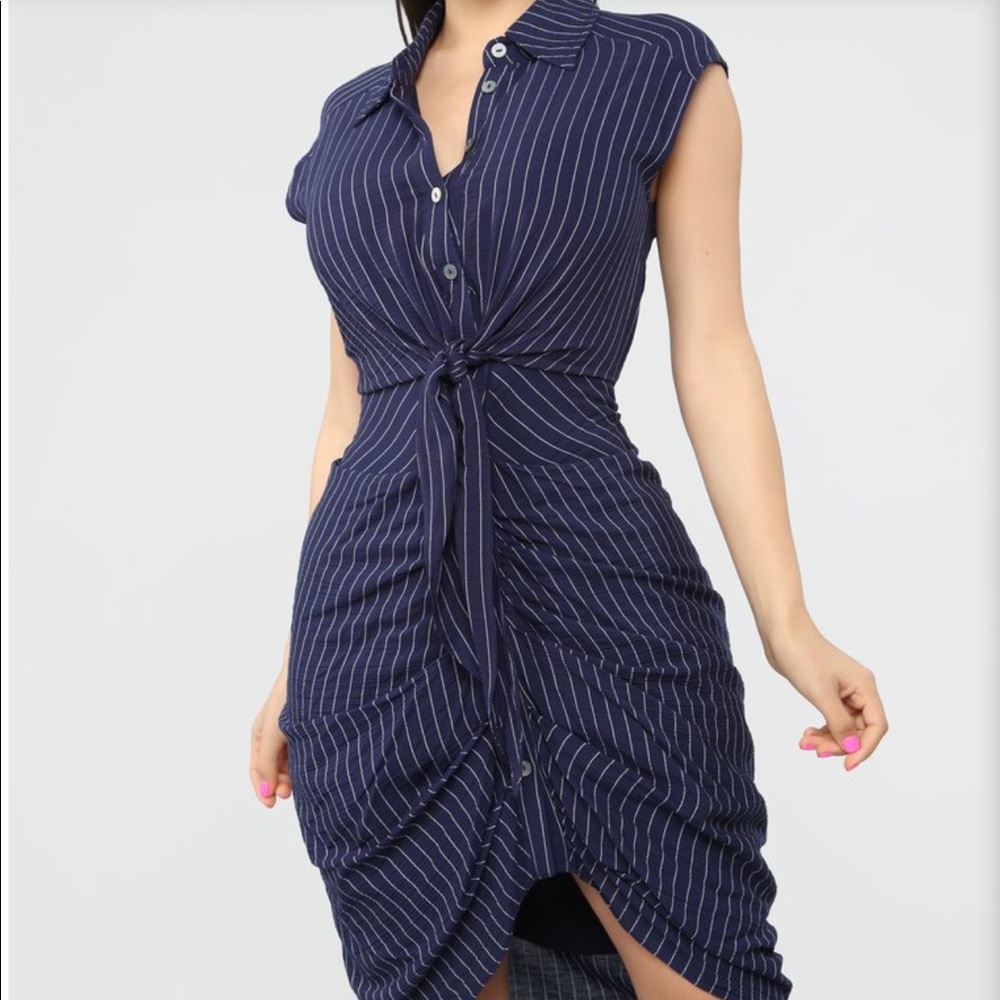 Tied loose ends stripped dress fashion nova